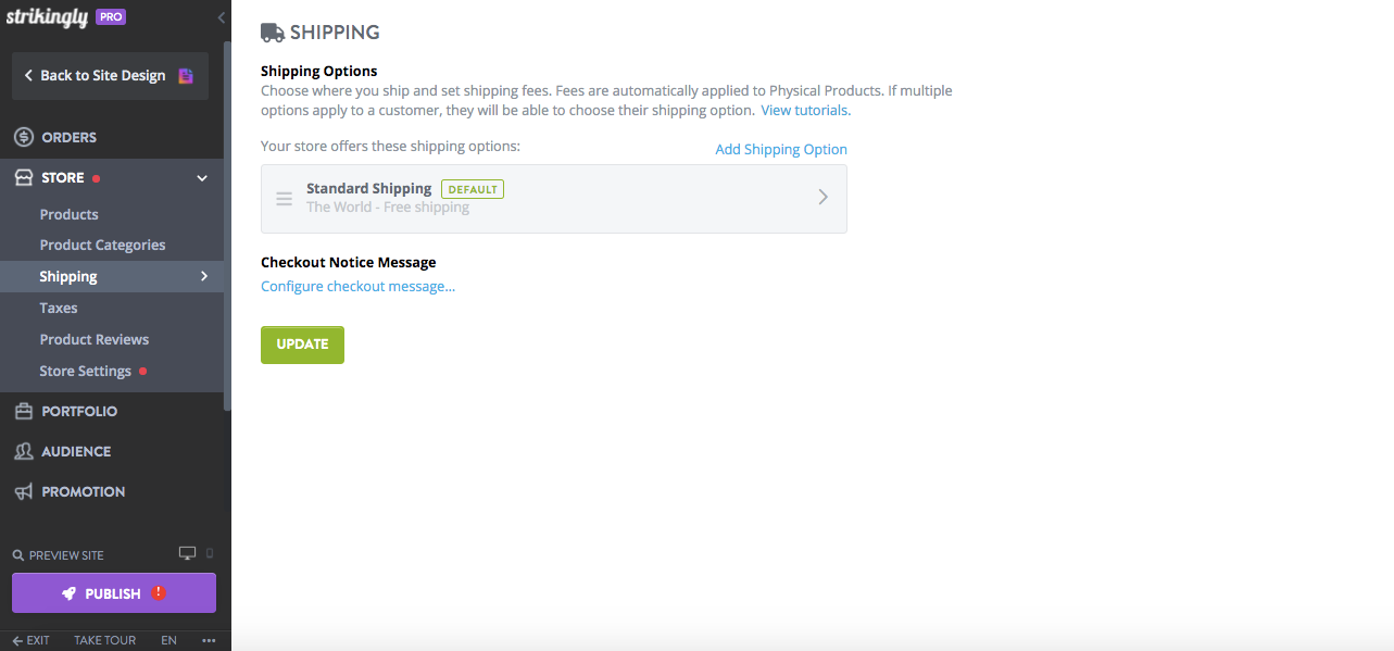 Strikingly editor shipping settings screenshot Strikingly editor shipping settings screenshot